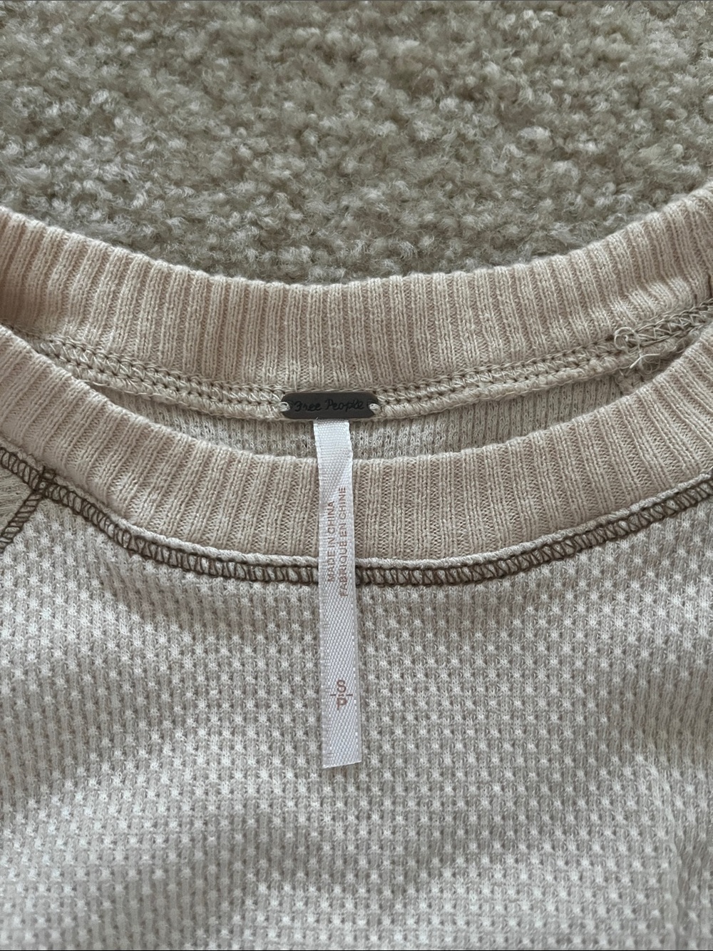 Free People Cream Long Sleeve Top with Crochet and Patterned Cuffs - Picture 2 of 4